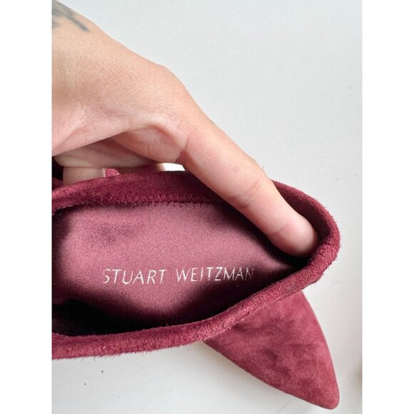 STUART WEITZMAN Rapture 75mm Maroon Suede Sock Bootie Ankle Boots, Size 10 - Picture 13 of 15
